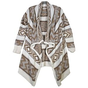 Old Navy Womens Small Brown Geometric Fair‎ Isle Waterfall Open Front Cardigan